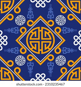 Seamless pattern with Asian elements on color background for happy Chinese new year of the Dragon 2024, flyers, poster and banner, (translate : Chinese happy new year, 2024)