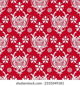 Seamless pattern with Asian elements on color background for happy Chinese new year of the Dragon 2024, flyers, poster and banner, (translate : Chinese happy new year, 2024)