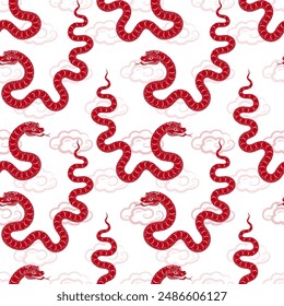 Seamless pattern with Asian elements on color background for happy Chinese new year of the Snake 2025, flyers, poster and banner, (translate : Chinese happy new year, 2025)