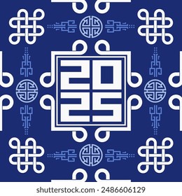 Seamless pattern with Asian elements on color background for happy Chinese new year of the Snake 2025, flyers, poster and banner, (translate : Chinese happy new year, 2025)