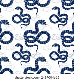 Seamless pattern with Asian elements on color background for happy Chinese new year of the Snake 2025, flyers, poster and banner, (translate : Chinese happy new year, 2025)