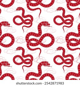 Seamless pattern with Asian elements on color background for happy Chinese new year of the Snake 2025, flyers, poster and banner, (translate : Chinese happy new year, 2025)