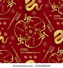 Seamless pattern with Asian elements on color background for happy Chinese new year of the Snake 2025, flyers, poster and banner, (translate : Chinese happy new year, 2025)