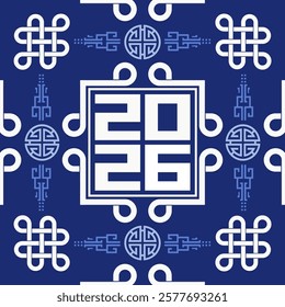 Seamless pattern with Asian elements on color background for happy Chinese new year of the Horse 2026, flyers, poster and banner, (translate : Chinese happy new year, 2026)