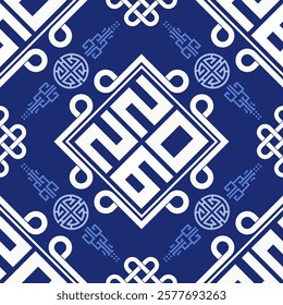 Seamless pattern with Asian elements on color background for happy Chinese new year of the Horse 2026, flyers, poster and banner, (translate : Chinese happy new year, 2026)