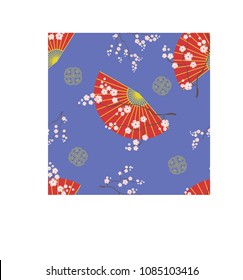 Seamless pattern with Asian fans and cherry blossoms.
