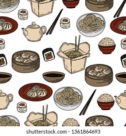 Seamless pattern of asian food.