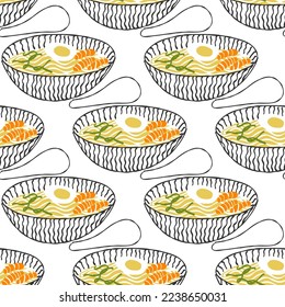 Seamless pattern and Asian food cuisine stylized soup illustration white background