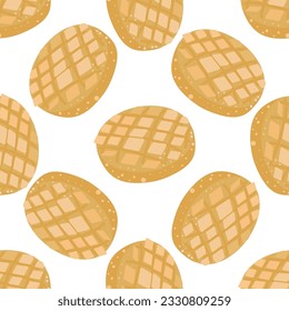 Patrón sin foco de comida asiática. Maronpan. Papel de escritorio, fondo, volante, diseño de tela. Ilustración vectorial.