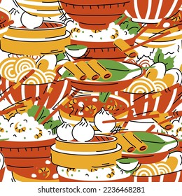 Seamless pattern with Asian food. vector illustration