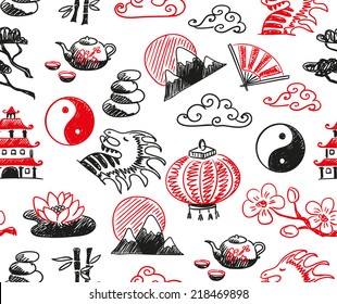 seamless pattern with asian icons