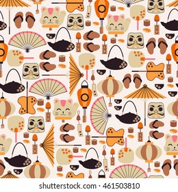 Seamless Pattern with Asian Icons 