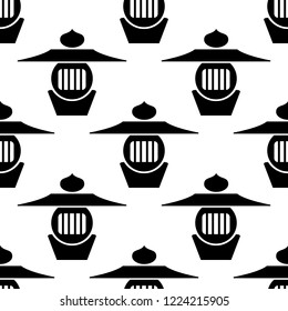 Seamless pattern of asian lanterns. Silhouettes of traditional asian lighting equipment on white background. Vector illustration.