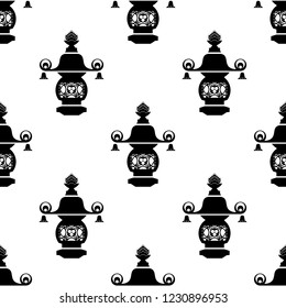 Seamless pattern of asian lanterns. Silhouettes of traditional asian lighting equipment on white background. Vector illustration.