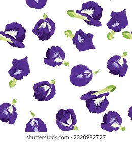 A seamless pattern of Asian pigeonwings, bluebellvine, blue pea, butterfly pea, cordofan pea, Darwin pea. vector illustration.