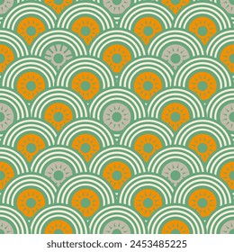 Seamless Pattern Asian Style Circle shape with Cog Tool shape in the middle