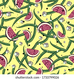 Seamless pattern with asparagus and figs. Vegan background