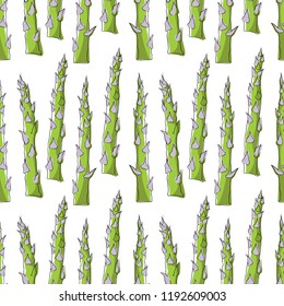 Seamless pattern with asparagus on white background. Vector illustration.