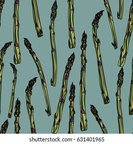 Seamless pattern with asparagus vegetable stem. Typography design elements for prints, cards, posters, products packaging, branding.