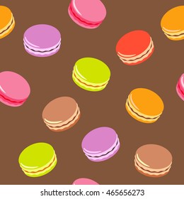 Seamless pattern with assorted colorful macarons.