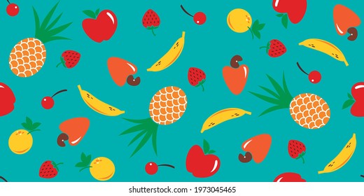 Seamless pattern with Assorted Fruits. Vector illustration.