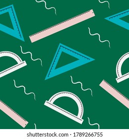 Seamless pattern of the assorted ruler with a green background