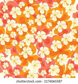 Seamless pattern of assorted white, orange, and pink flowers stacked on top of each other. Vector illustration.