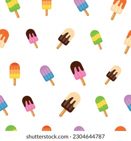 Seamless pattern with an assortment of ice creams in different colors and shapes.Vector illustration
