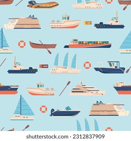 Seamless Pattern With An Assortment Of Ships And Boats, Creating Nautical-inspired Design, Vector Illustration