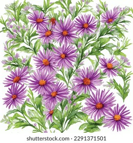 Flores de estampado inmaculado acuarela estilo arte botánico ilustración