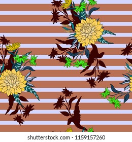 Seamless pattern with asters and leaves. 