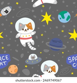 Seamless pattern with astronaut cat