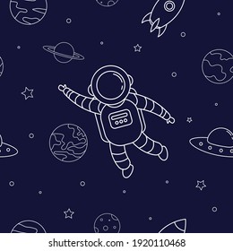 Seamless pattern with astronaut and outer space