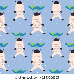 Seamless pattern with astronaut. Vector illustration