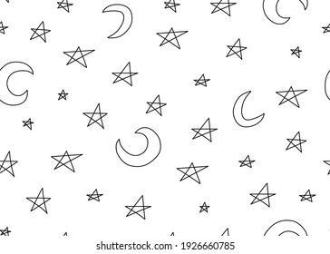 Seamless pattern with astronomical or celestial objects. Heavenly bodies in space. Vector hand drawn illustration in doodle style.