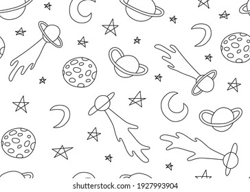 Seamless pattern with astronomical or celestial objects. Heavenly bodies in space. Vector hand drawn illustration in doodle style.