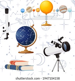 Seamless pattern Astronomy science courses online education concept or school lesson vector illustration on white background