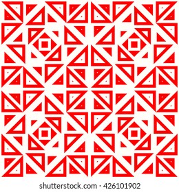 Seamless pattern with asymmetric geometric ornament. Red geometrical figures abstract background. Abstract repeated squares and triangles wallpaper. Vector illustration