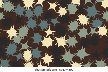Seamless pattern. Asymmetric star. Chaos of colors. Fashion camouflage.