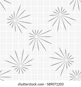 Seamless pattern. Asymmetric star. Checkered background. Grey tones.