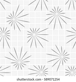 Seamless pattern. Asymmetric star. Checkered background. Grey tones.
