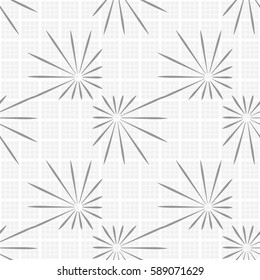 Seamless pattern. Asymmetric star. Checkered background. Grey tones.
