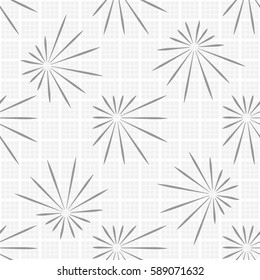Seamless pattern. Asymmetric star. Checkered background. Grey tones.