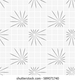 Seamless pattern. Asymmetric star. Checkered background. Grey tones.