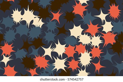 Seamless pattern. Asymmetric stars. Chaos of colors. Fashion camouflage.