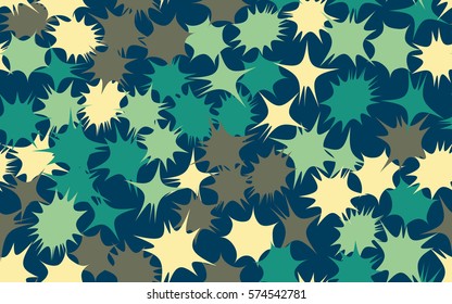 Seamless pattern. Asymmetric stars. Chaos of colors. Fashion camouflage.
