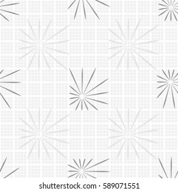 Seamless pattern. Asymmetric stars. Checkered background. Grey tones.