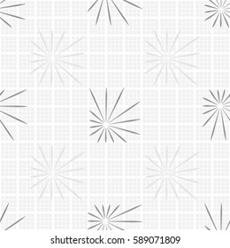 Seamless pattern. Asymmetric stars. Checkered background. Grey tones.