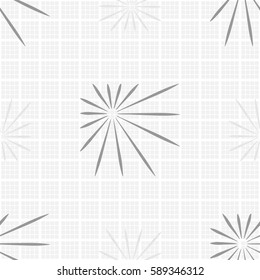 Seamless pattern. Asymmetric stars. Checkered background. Grey tones.