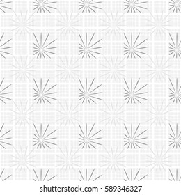 Seamless pattern. Asymmetric stars. Checkered background. Grey tones.